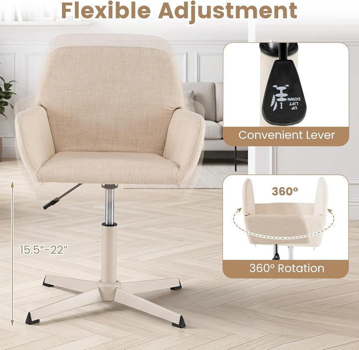 GIANTEX Vanity Chair with Back, 360° Swivel Armchair w/Adjustable Height | Fabric Upholstered Accent Chair with Heavy-duty Metal Cross Base