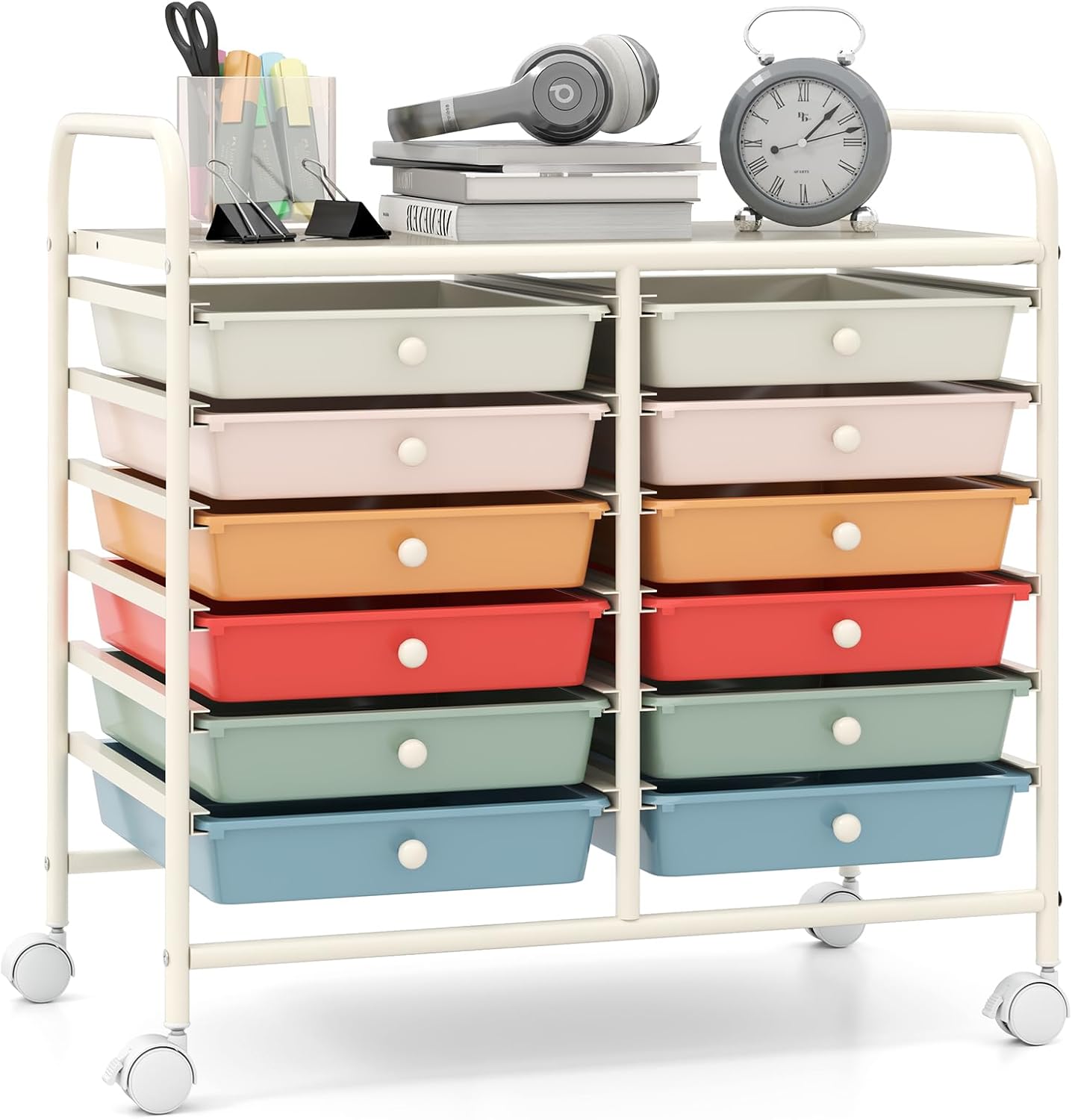 12 Drawers Rolling Cart for Office School Supplies - 25” x 15” x 24.5”
