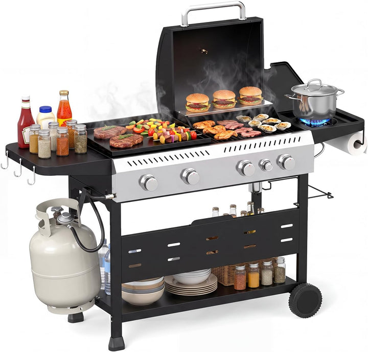 GIANTEX 5-Burner Propane Gas Grill and Griddle Combo with Side Burner
