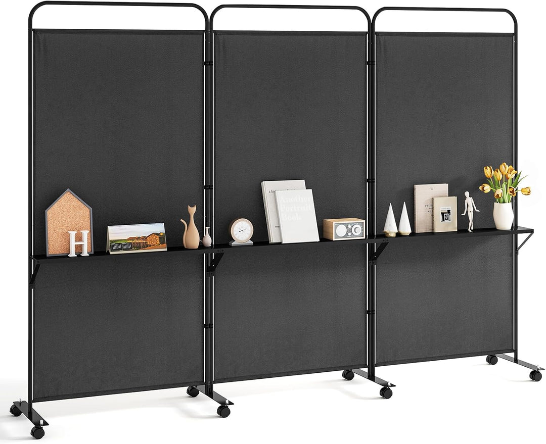 Giantex 3 Panel Room Divider with Wheels and Shelves  for Home Office Studio