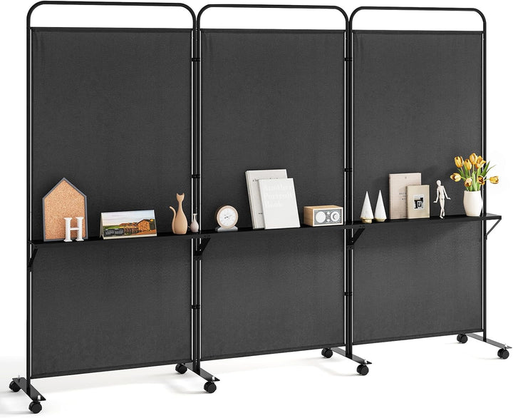 Giantex 3 Panel Room Divider with Wheels and Shelves  for Home Office Studio
