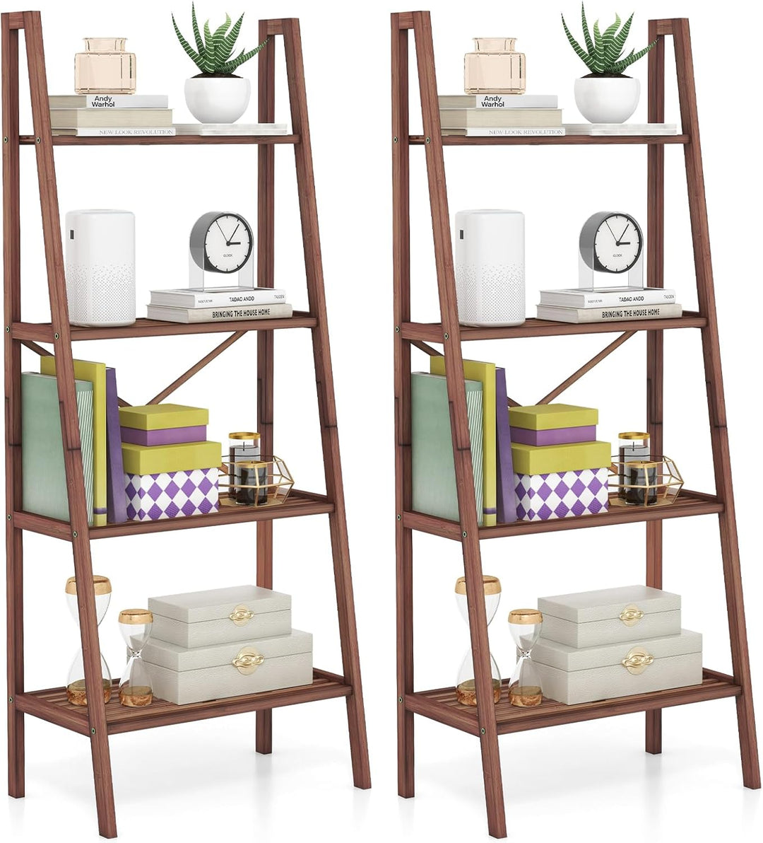 Giantex 4-Tier Bamboo Bookshelf, Multifunctional Storage Display Rack Shelves with Anti-Tipping Device