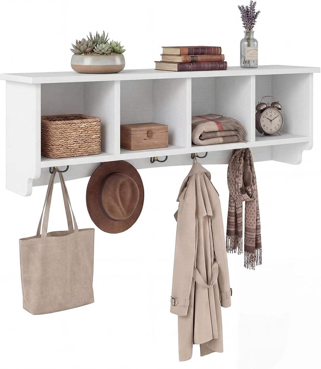 Giantex Wall Mounted Coat Rack with 4 Cubbies &amp; 5 Double Hooks