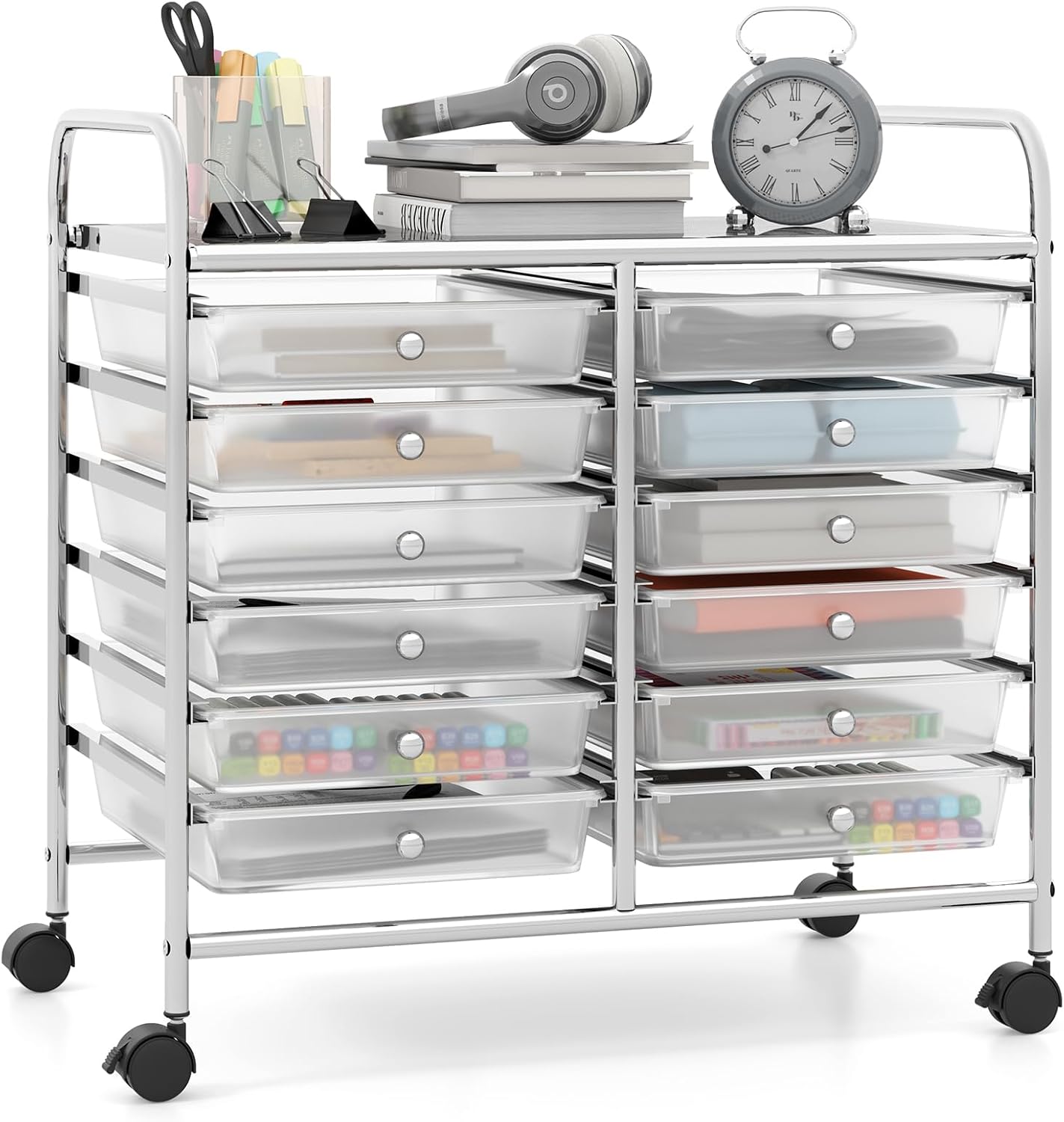 12 Drawers Rolling Cart for Office School Supplies - 25” x 15” x 24.5”