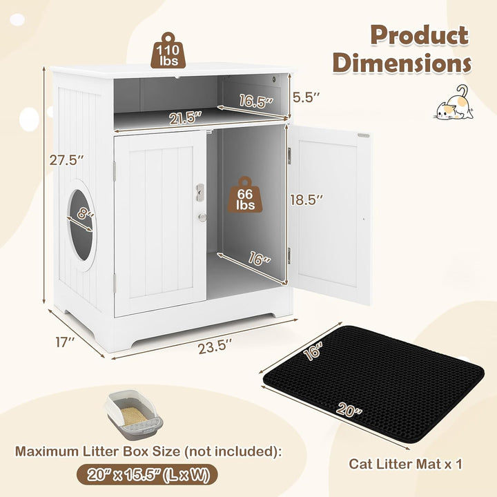 GIANTEX Cat Litter Box Enclosure, Hidden Litter Box Furniture with Mat | Wooden Kitty Washroom Cabinet