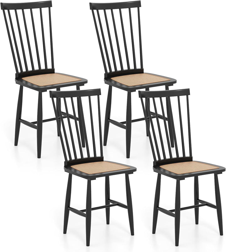 Giantex Farmhouse Solid Rubber Wood Dining Chairs Set of 2/4 with PE Rattan Seats