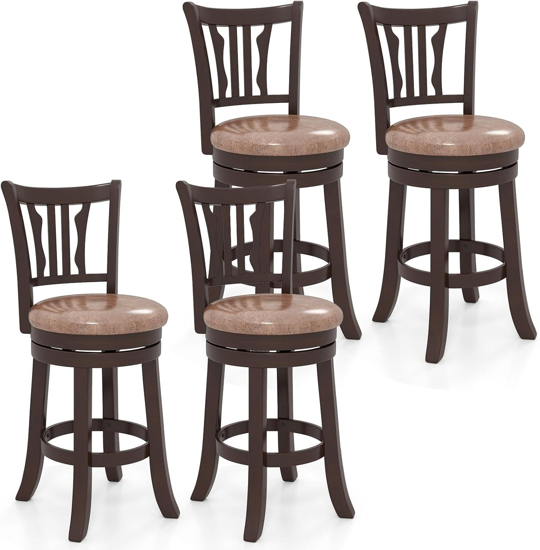 Giantex 26" Upholstered Counter Height Swivel Bar Stools Set of 2/4 with Back and Solid Rubber Frame