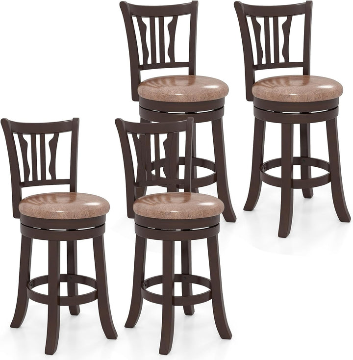 Giantex 26" Upholstered Counter Height Swivel Bar Stools Set of 2/4 with Back and Solid Rubber Frame