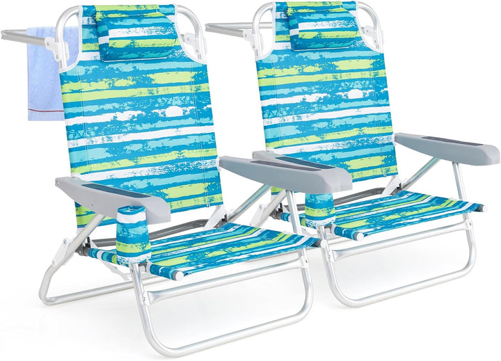 Giantex 2-Pack Folding Camping Chair with 5 Adjustable Positions Head Pillow Towel Bar