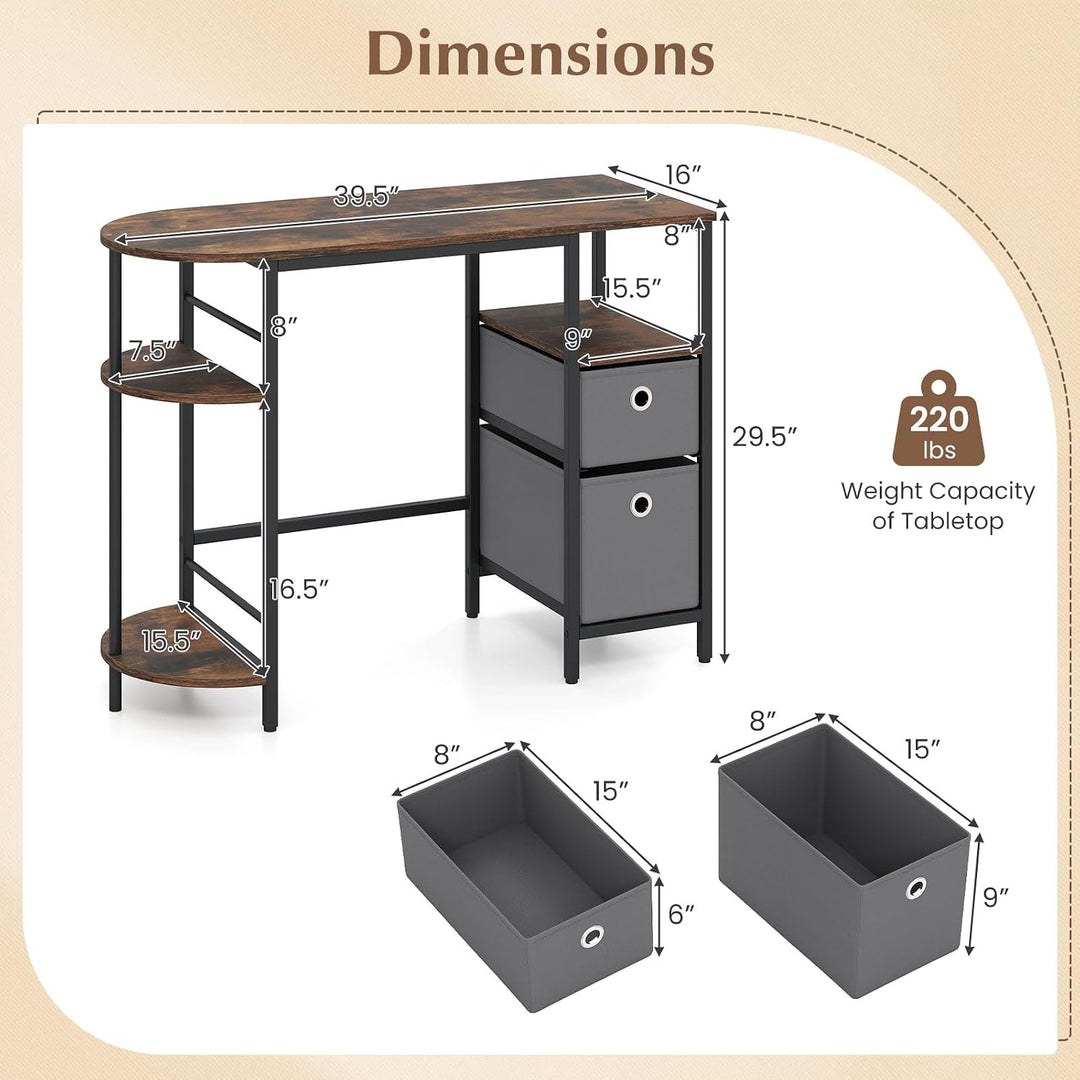 GIANTEX Small Computer Desk with 2 Folding Fabric Drawers