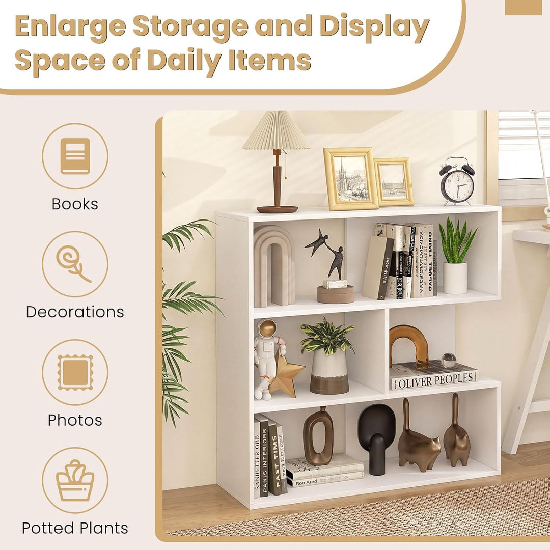 GIANTEX 3-Tier Bookshelf, Wooden Concave Bookcase for Small Space | Modern Freestanding Display Storage Shelves