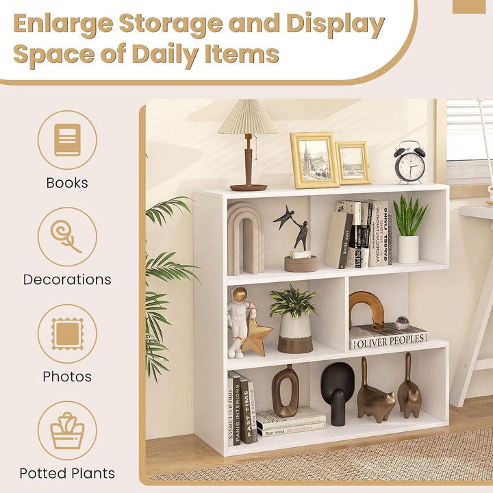 GIANTEX 3-Tier Bookshelf, Wooden Concave Bookcase for Small Space | Modern Freestanding Display Storage Shelves