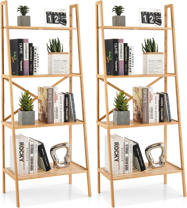 Giantex 4-Tier Bamboo Bookshelf, Multifunctional Storage Display Rack Shelves with Anti-Tipping Device