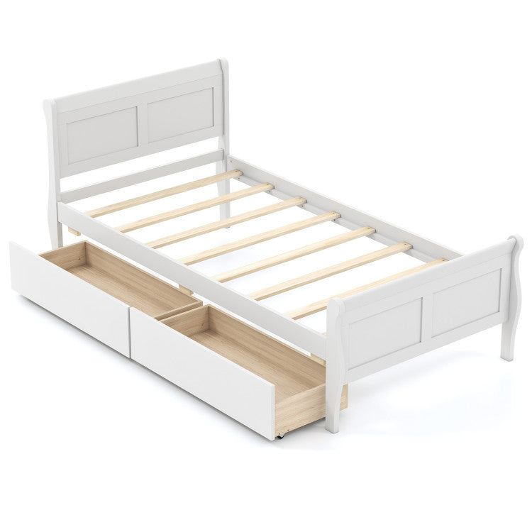 Giantex Twin/ Full/ Queen Bed with 2 Storage Drawers Wood Platform Bed with Headboard &amp; Footboard