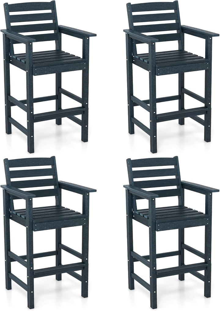 Giantex 29” Bar Stools Set of 2/4, HDPE Barstools w/Back, Armrests & Footrests, Max Load 330Lbs