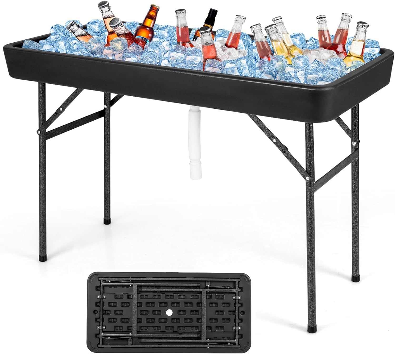 Giantex 4 Foot Ice Cooler Table w/ Matching Skirt and Drain Plug, Foldable Buffet Cold Food Keeper for Party