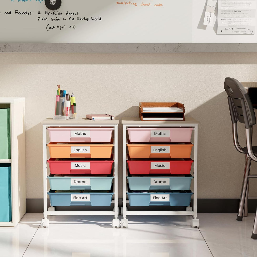 Giantex 5 Drawers Rolling Cart with Wheels, Wood Top, Sturdy Frame