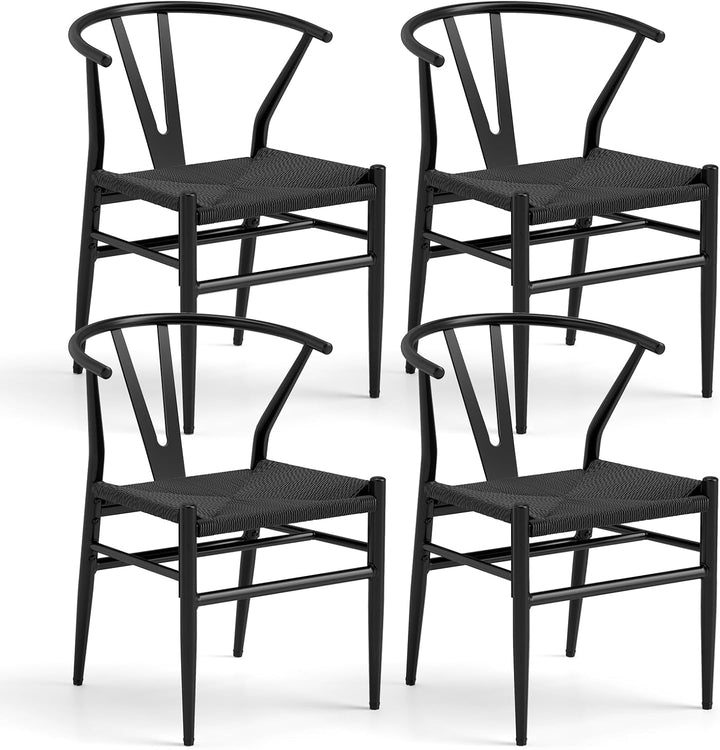 Giantex Metal Dining Chairs Set of 2/4 Mid-Century Weave Dining Room Chair w/Y-Shaped Backrest