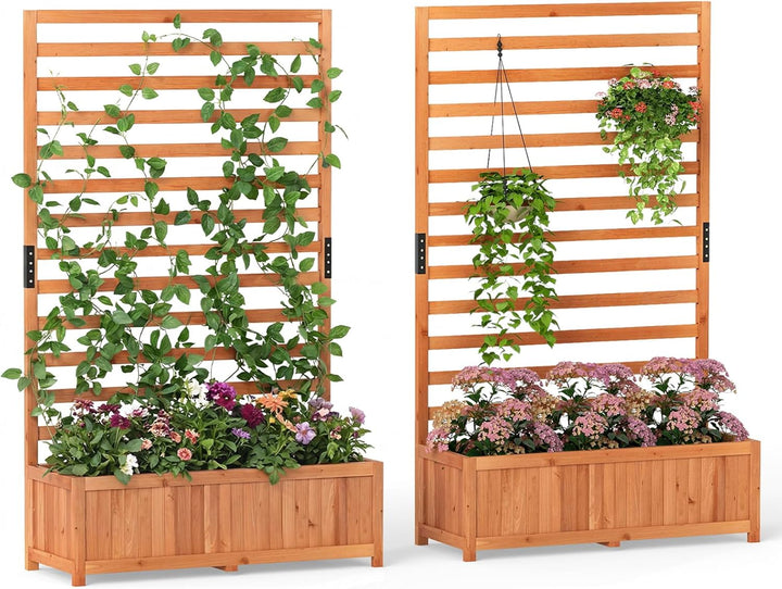 Wooden Raised Garden Bed 59 Inch Tall Elevated Planter Box with Vertical Trellis