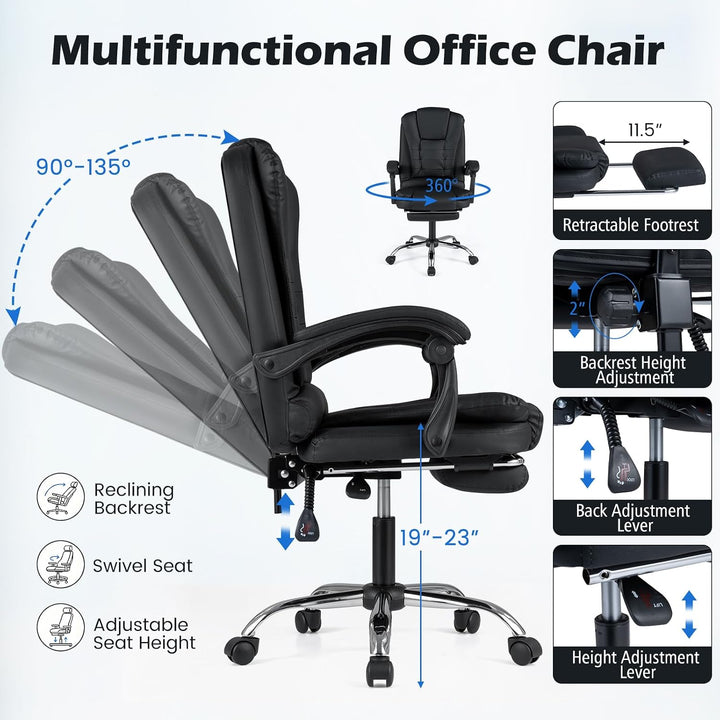 GIANTEX Massage Office Chair, Comfy Desk Chair with Foot Rest, Black | Executive Chair with Adjustable Reclining Backrest