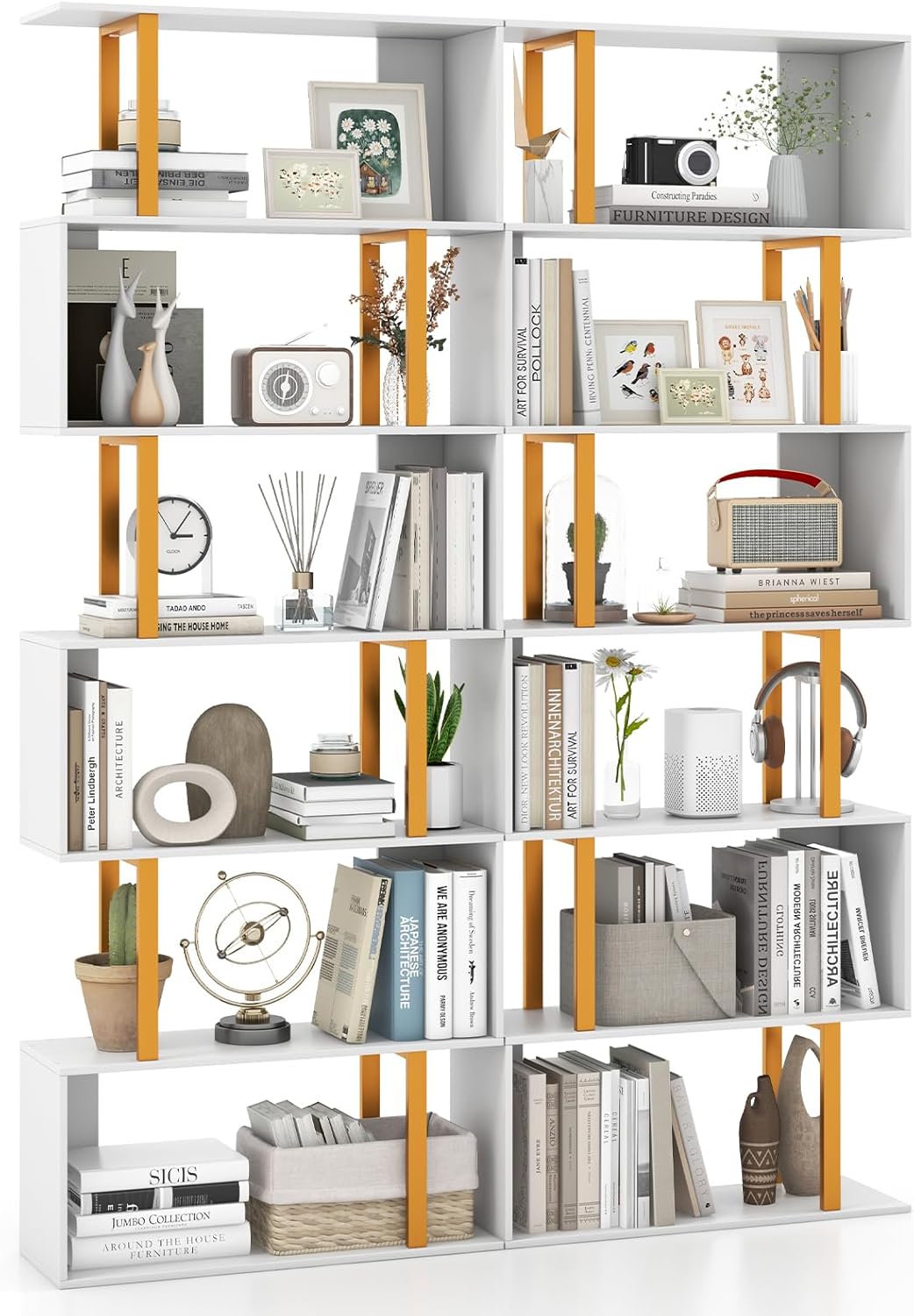 Giantex 6-Tier Modern S-Shaped Bookshelf with Anti-Tipping Kits