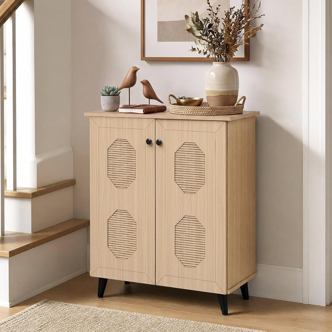 GIANTEX Geometric Shoe Cabinet with 2 Doors, 4-Tier Shoe Storage Cabinet