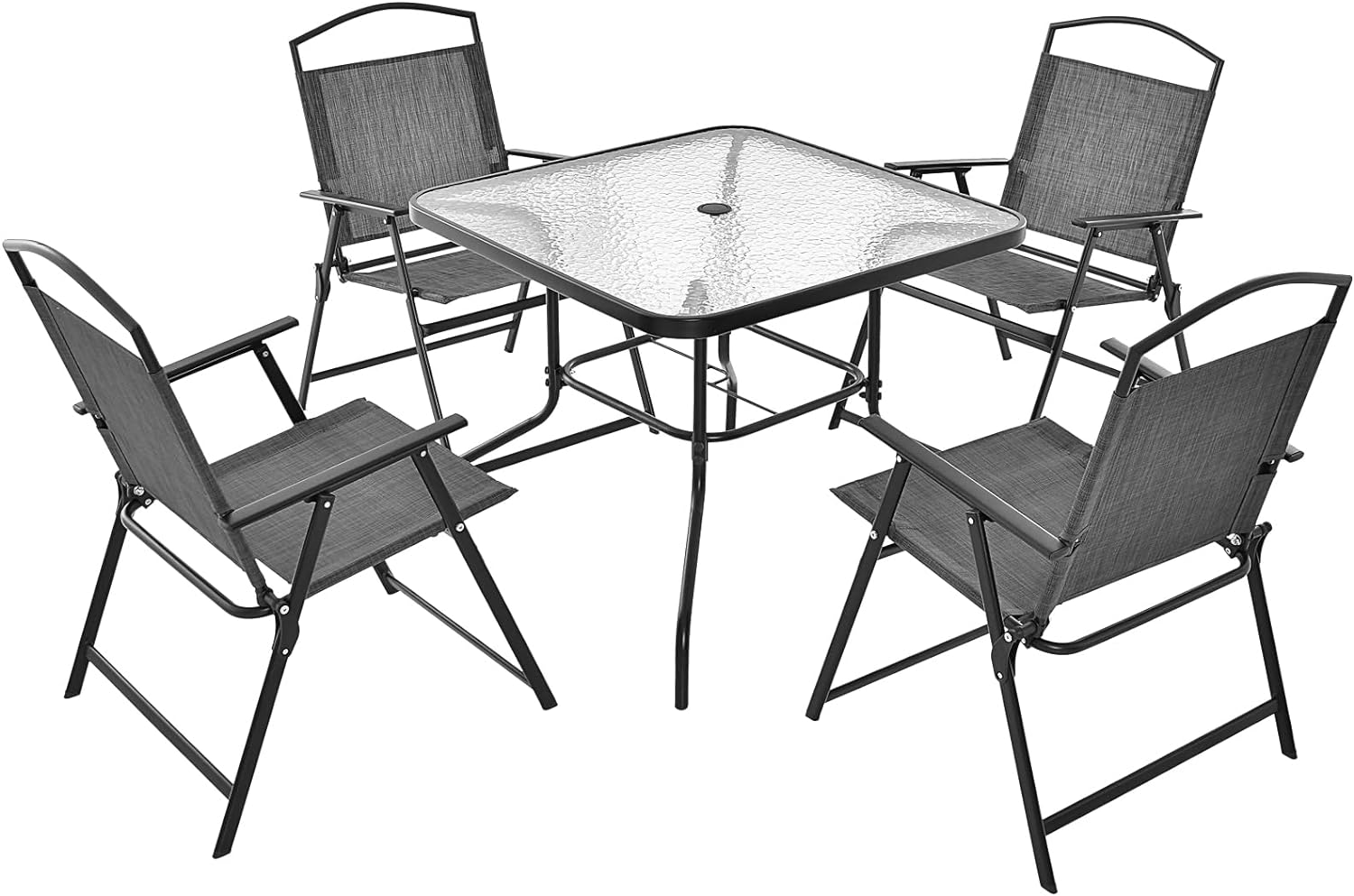 Giantex 4 Pieces Patio Dining Set, Outdoor Dining Table Set with 4 Folding Chairs (Gray)