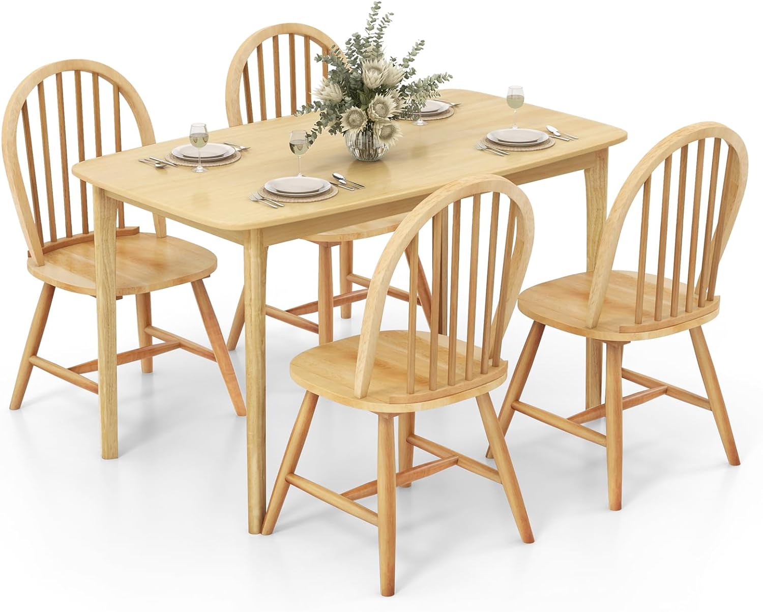 Giantex 48" L Rectangular Wooden Dining Table, Solid Rubber Wood Kitchen Table (Natural)