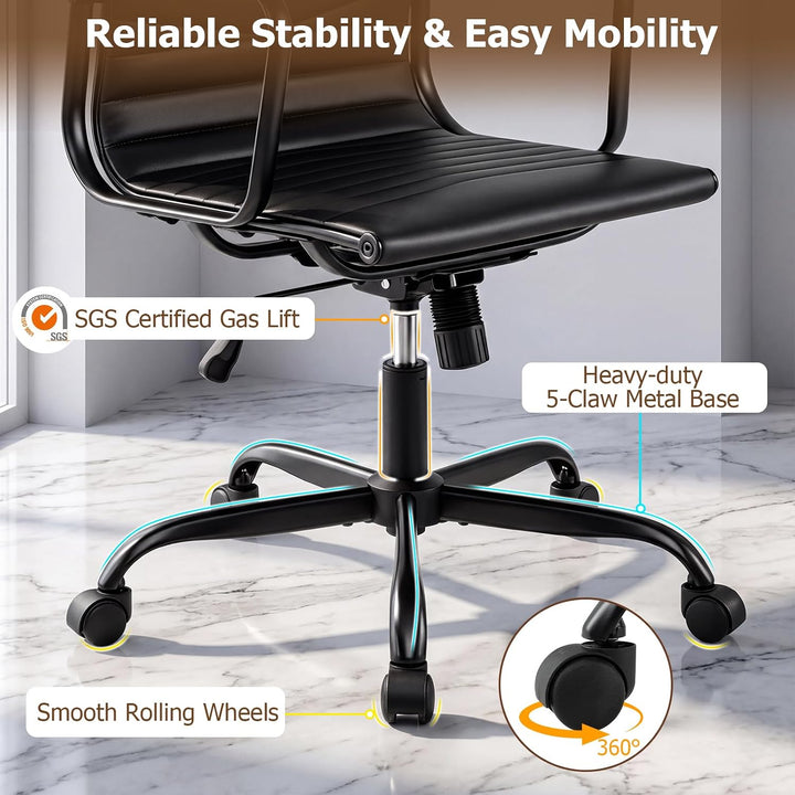 GIANTEX Home Office Chair Ribbed, High-Back PU Leather Desk Chair