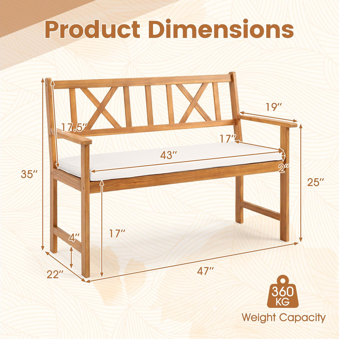 GIANTEX 2-Person Acacia Wood Outdoor Bench with 800 lbs Max Load