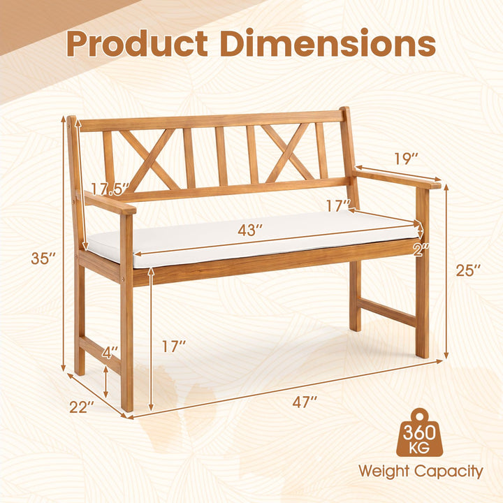 GIANTEX 2-Person Acacia Wood Outdoor Bench with 800 lbs Max Load