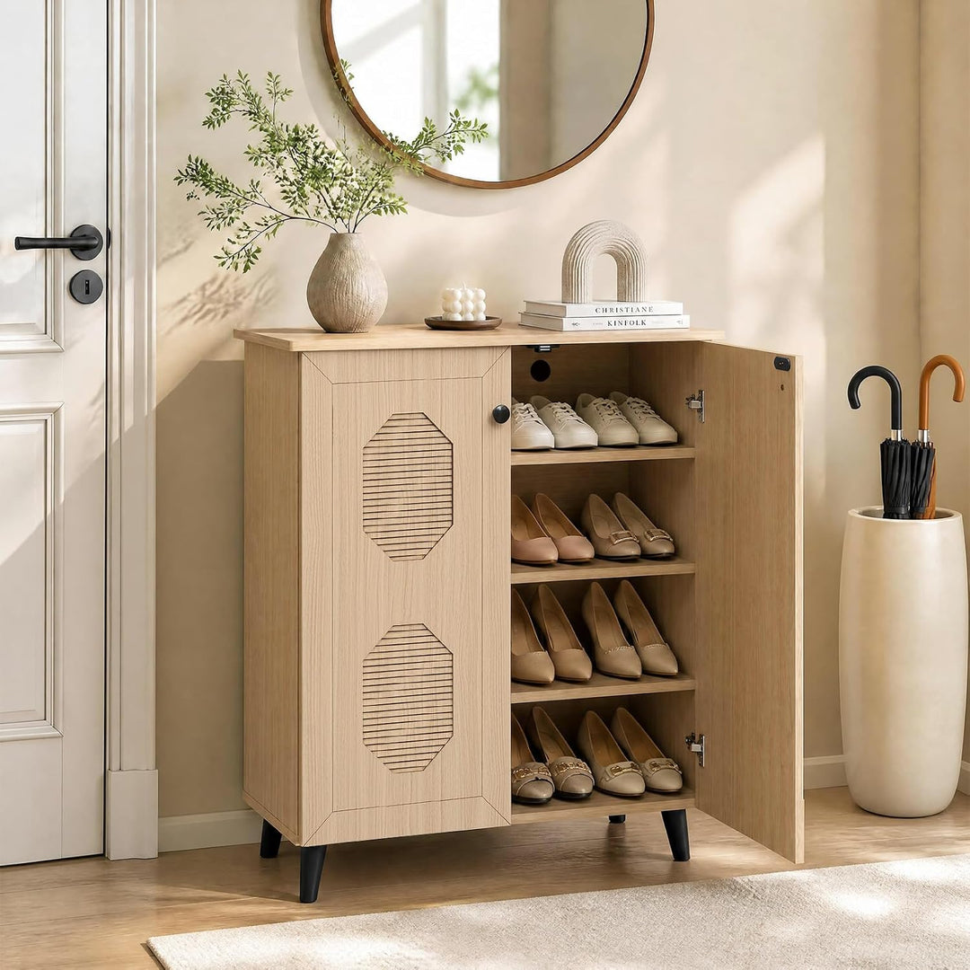 GIANTEX Geometric Shoe Cabinet with 2 Doors, 4-Tier Shoe Storage Cabinet