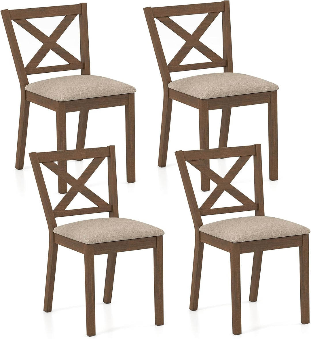 Giantex Wooden Dining Chairs Set of 2/4 with Rubber Wood Legs, Fabric Padded Seat Cross Back