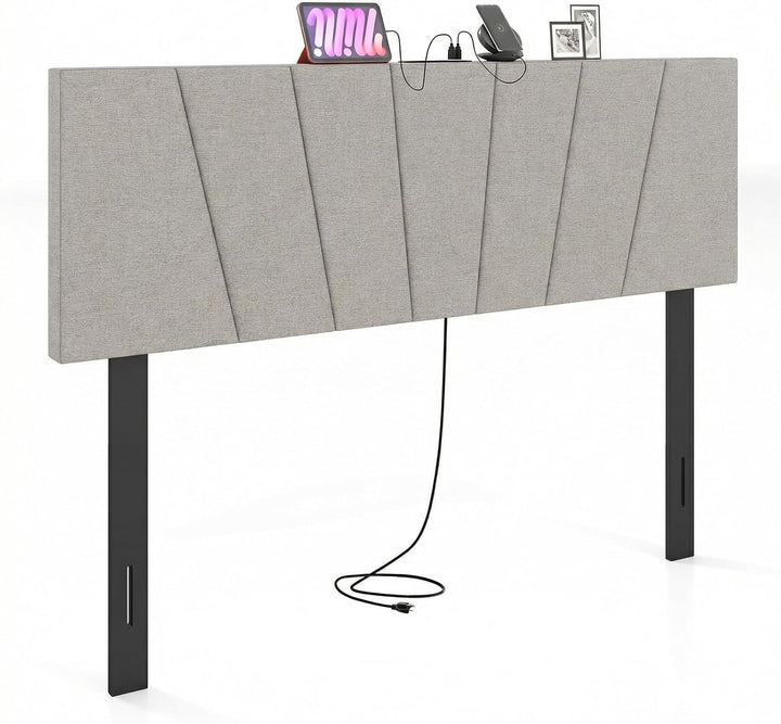 Giantex Geometric Upholstered Head Board with USB & Type-C Ports