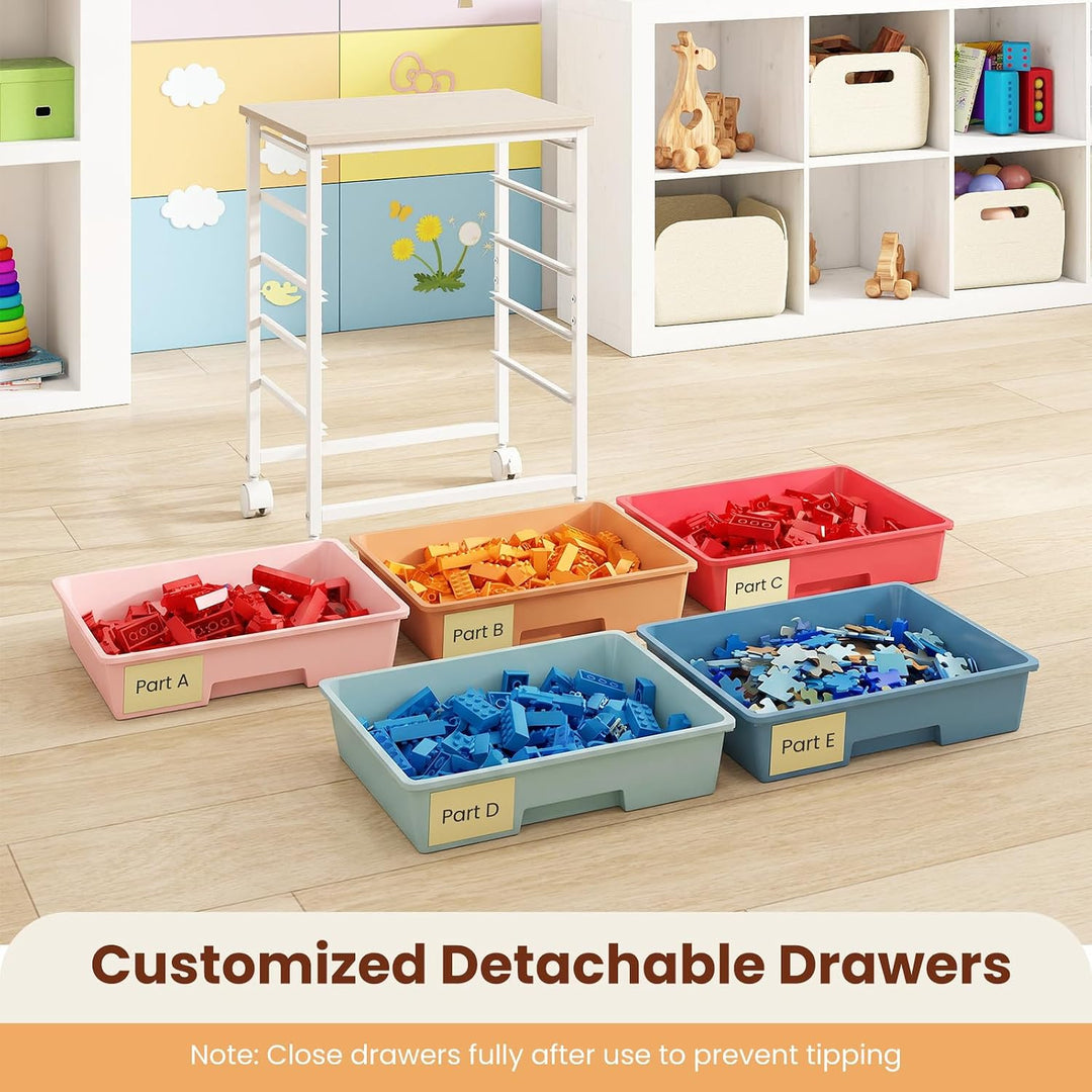 Giantex 5 Drawers Rolling Cart with Wheels, Wood Top, Sturdy Frame