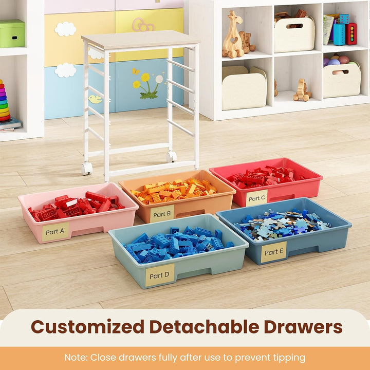 Giantex 5 Drawers Rolling Cart with Wheels, Wood Top, Sturdy Frame