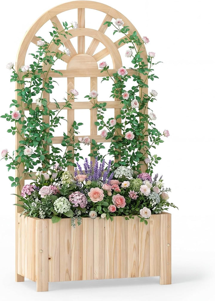 Giantex Wooden Raised Garden Bed with Trellis 48 Inch Outdoor Screen