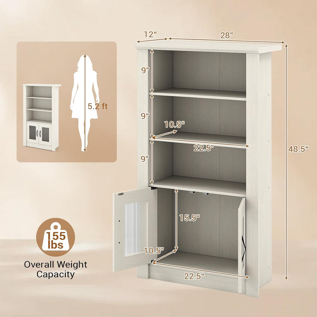 GIANTEX 48.5" Tall Modern Bookshelf with Cabinet, 4-Tier Display Bookcase