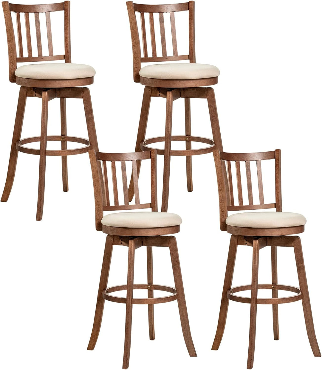 Giantex 30.5" Swivel Bar Stools Set of 2/4 with Rubber Wood Legs & Footrest & Upholstered Seat