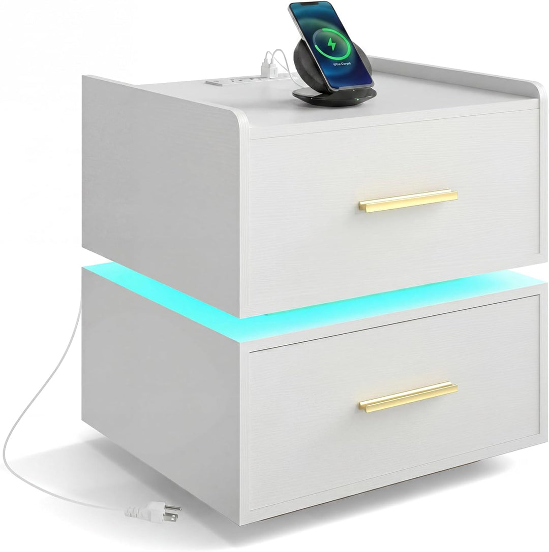 Giantex LED Night Stand with Charging Station &amp; 2 Storage Drawers (1/2)