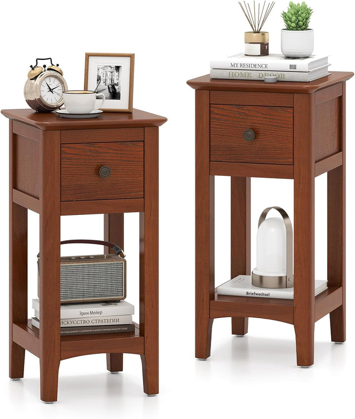 Giantex Narrow End Table with Drawer 23.5" H Side Table w/Open Storage Shelf & Solid Wood Frame