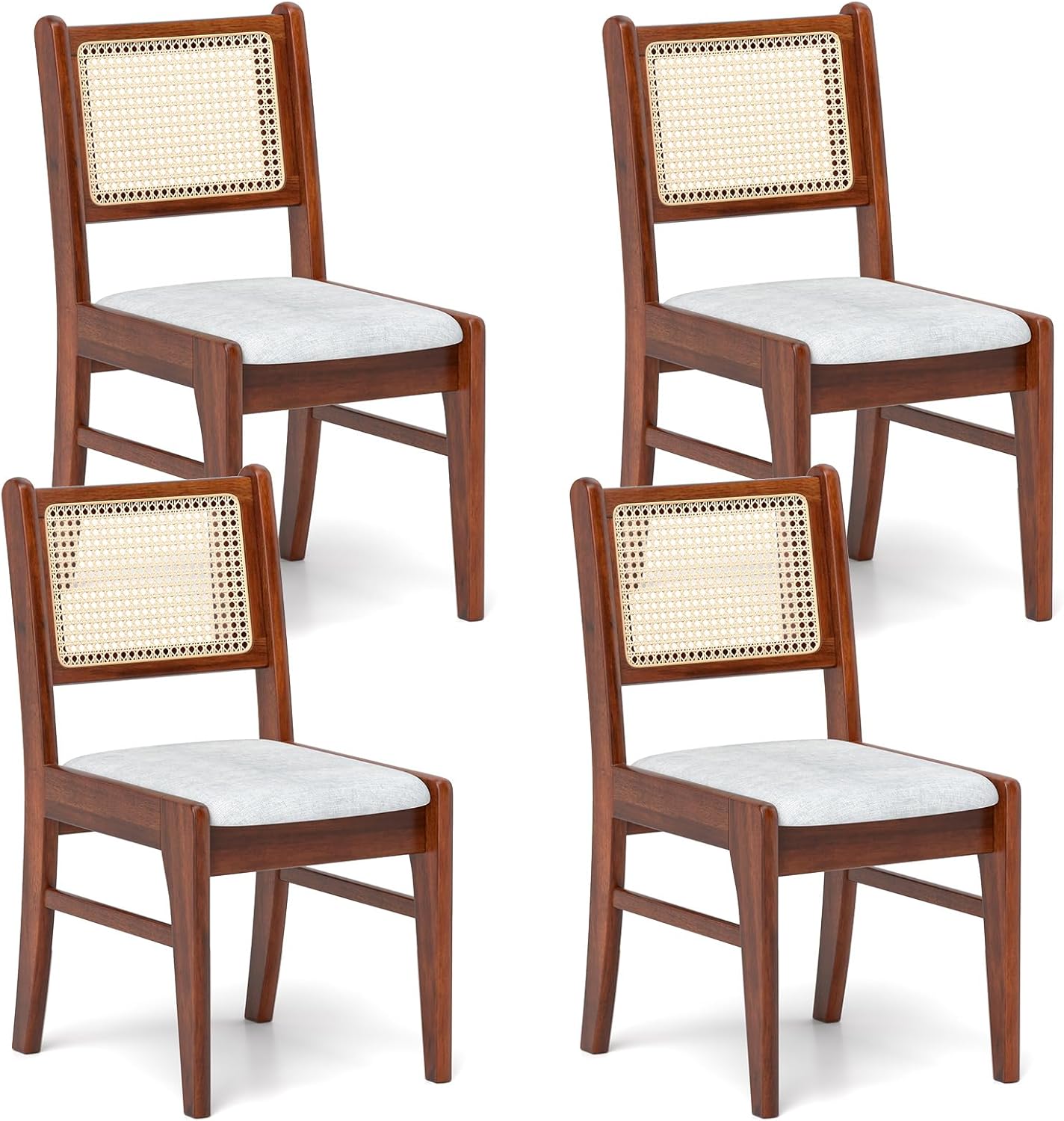 Giantex Rattan Dining Chairs Set of 2/4, Wooden Kitchen Chairs w/Cane Back, Rubber Wood Frame