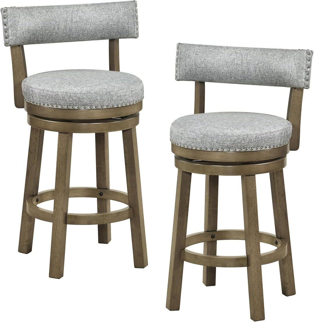 Giantex Swivel Bar Stool | 27" Counter Height Stool with Linen Fabric Upholstered Seat &amp; Back