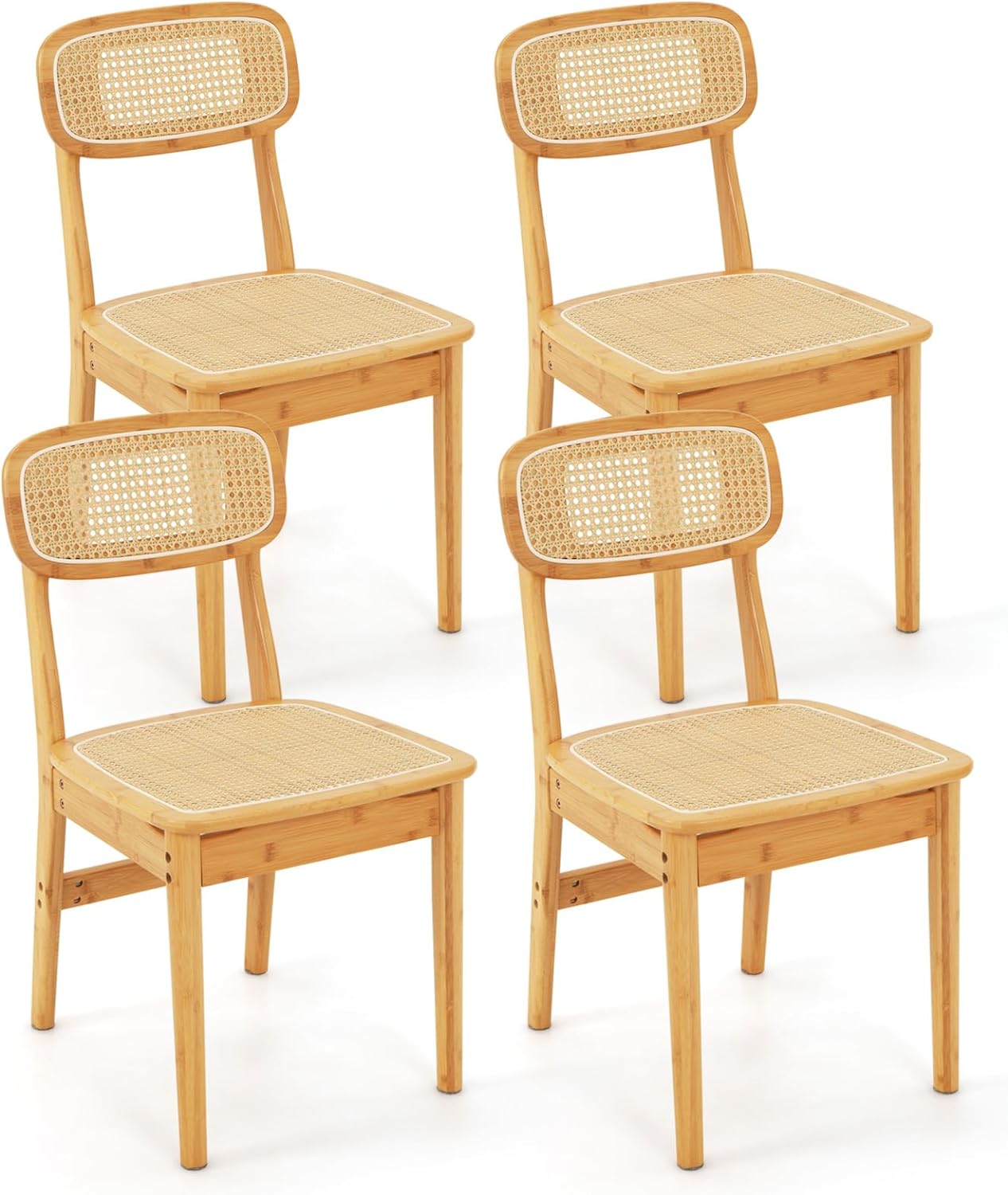 Giantex Rattan Dining Chairs Set of 2, Boho Cane Kitchen Chairs, Max Load 300 Lbs