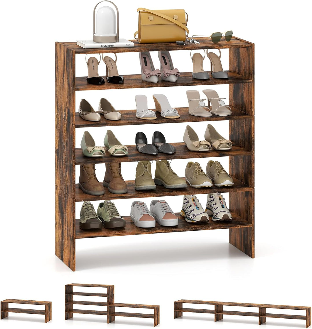 3-in-1 Shoe Rack, 5-Tier Shoe Organizer, Wood Storage Shelf for Shoes