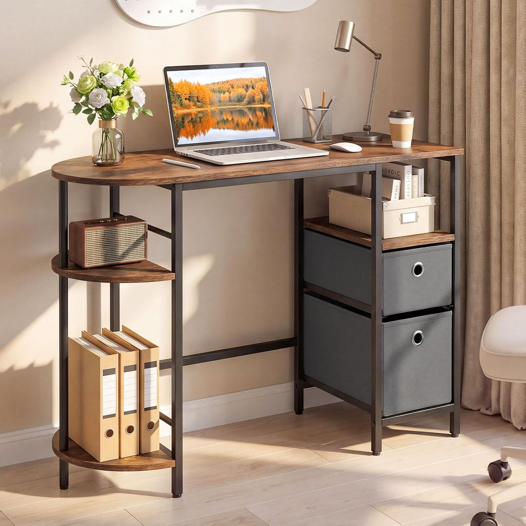 GIANTEX Small Computer Desk with 2 Folding Fabric Drawers