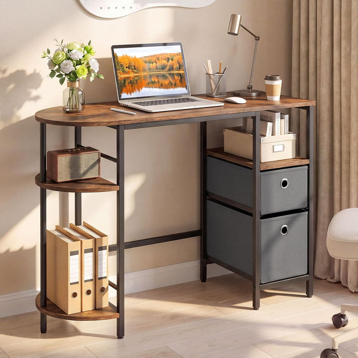 GIANTEX Small Computer Desk with 2 Folding Fabric Drawers