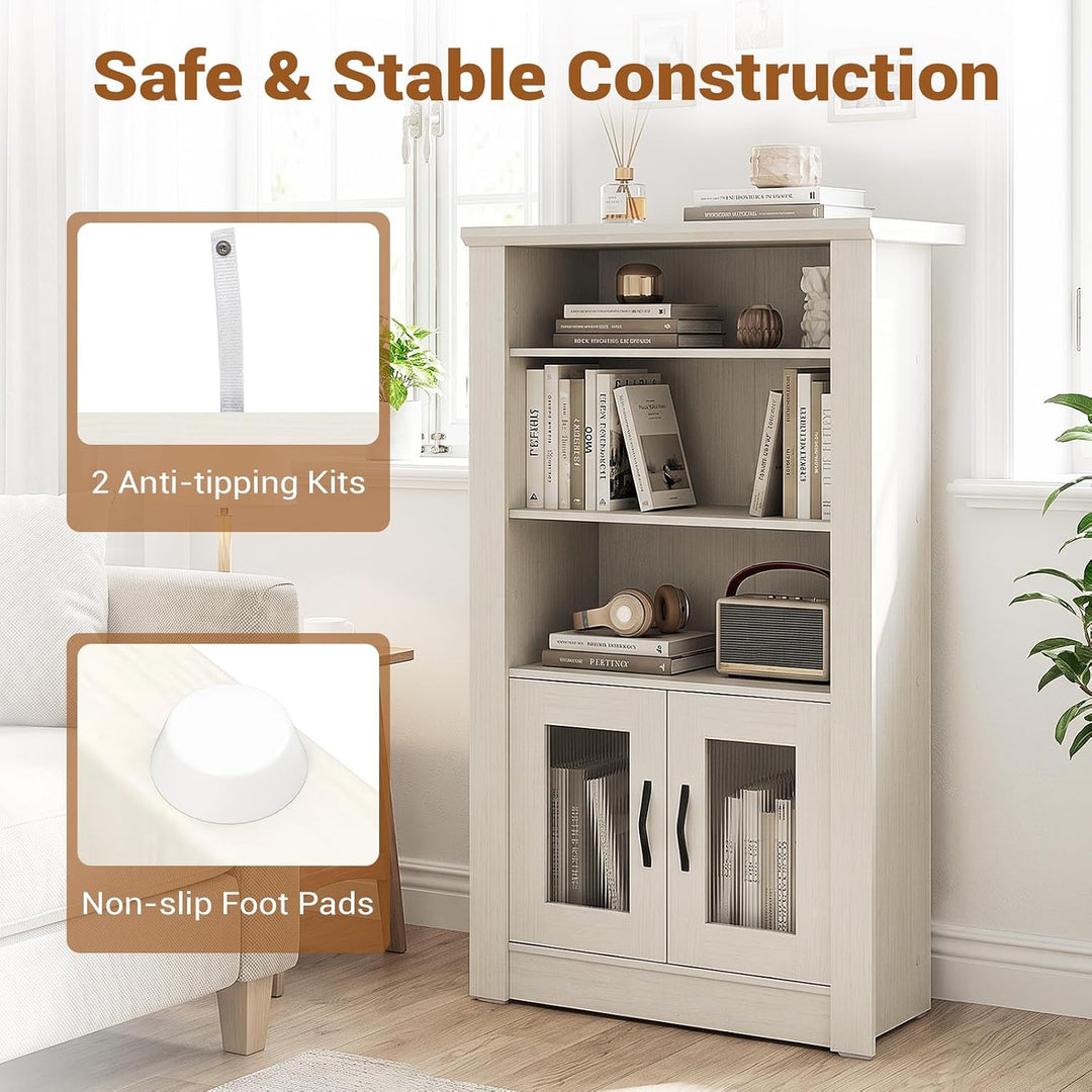 GIANTEX 48.5" Tall Modern Bookshelf with Cabinet, 4-Tier Display Bookcase