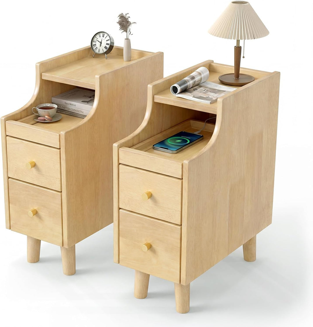 Giantex Narrow Nightstand with 2 Drawers for Small Spaces (1/2)