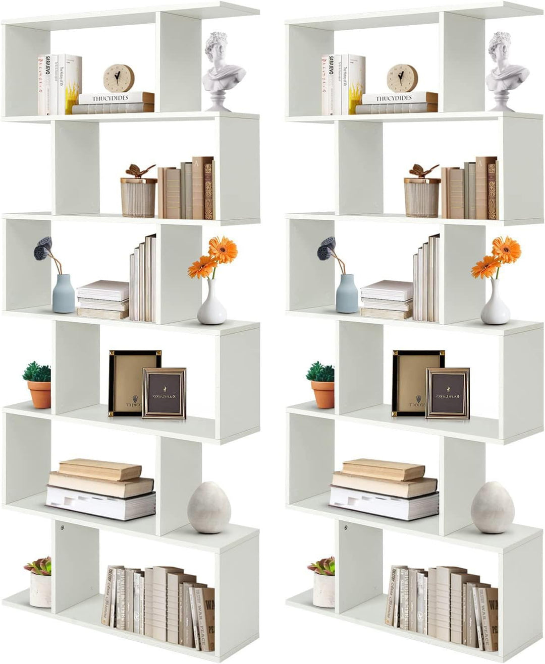 Giantex Geometric Bookcase Rustic, Solid Wood S-Shaped Bookshelf